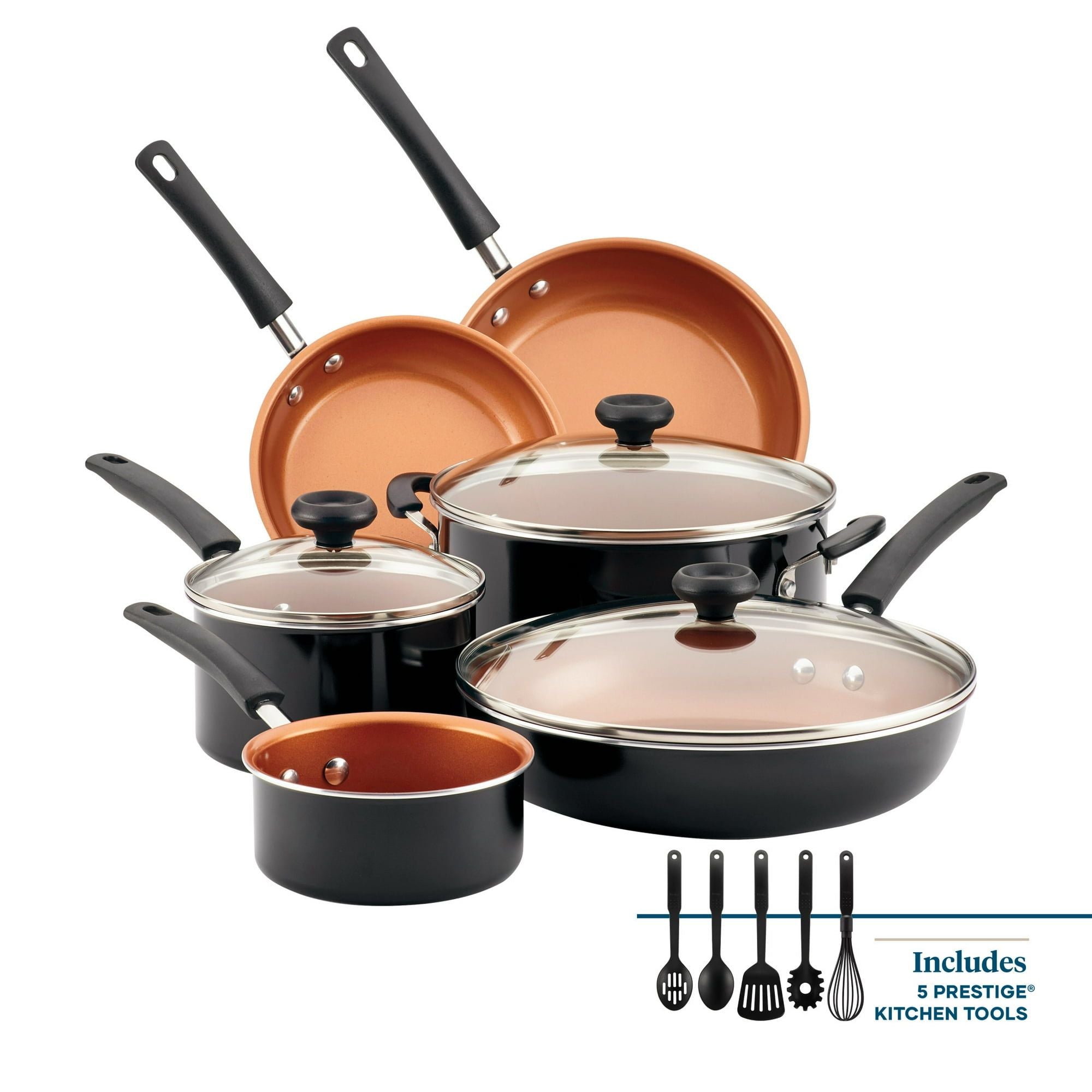 14-Piece Easy Clean Pro Ceramic Cookware Set, Black